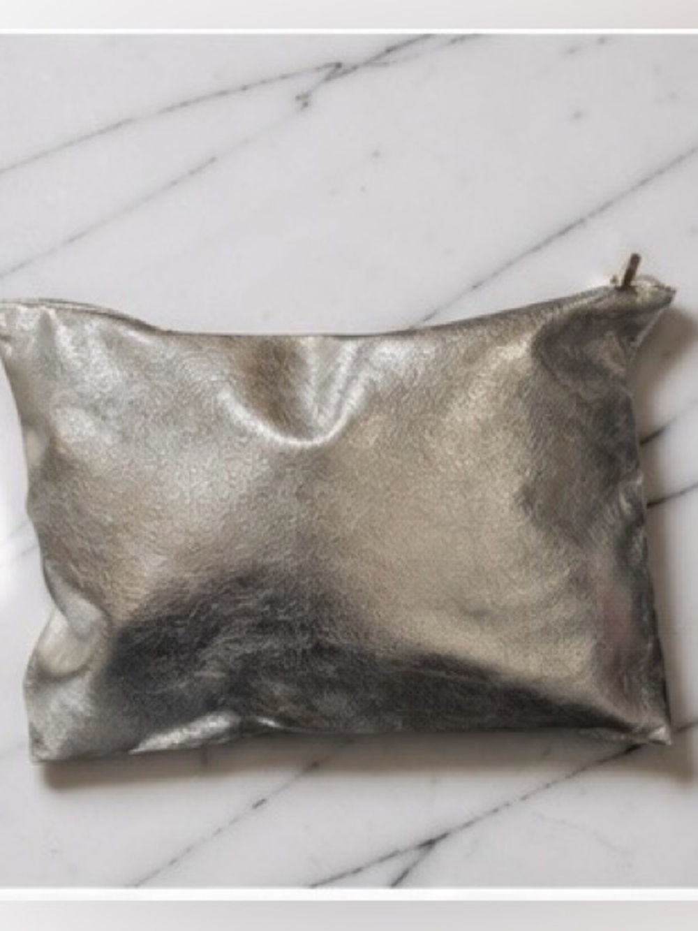 Free people metallic silver oversized clutch/ travel pouch/ statement organizer - Picture 2 of 14